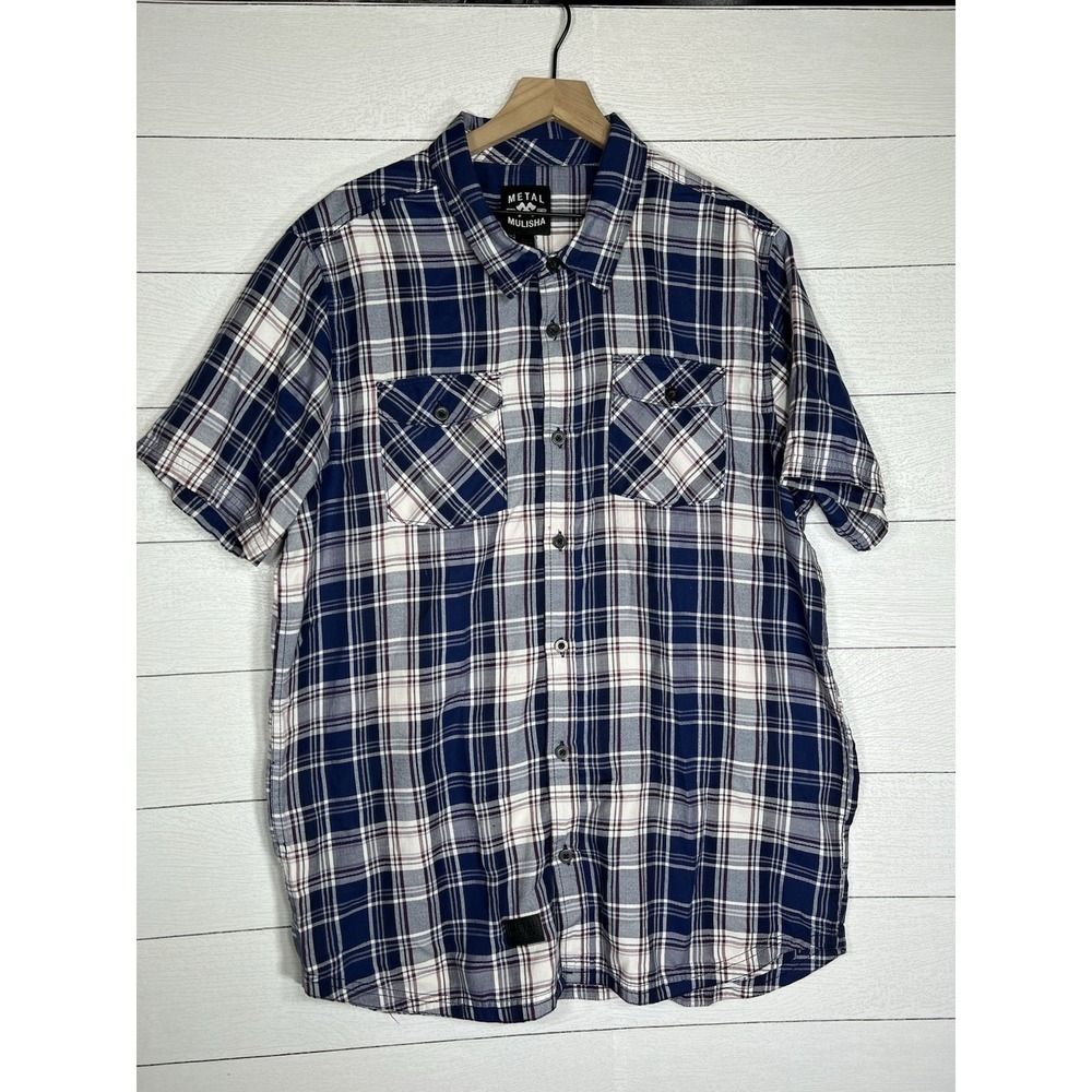 Metal Mulisha Short Sleeve Plaid Casual Button Shirt Motocross Dirt Bike X Games